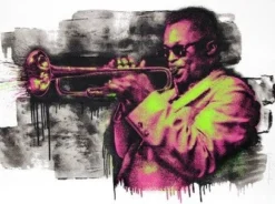 Mr. Brainwash Miles Davis - Mr Brainwash Poster Print MBW Pink And Green Street Art