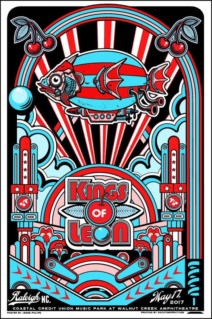 Kings Of Leon - 2017 Jesse Philips Poster Raleigh, Walnut Creek Amphitheatre