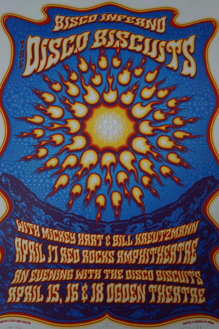 Bisco Inferno - 2015 Dave Hunter Poster Disco Biscuits Denver, CO Red Rocks Colorado