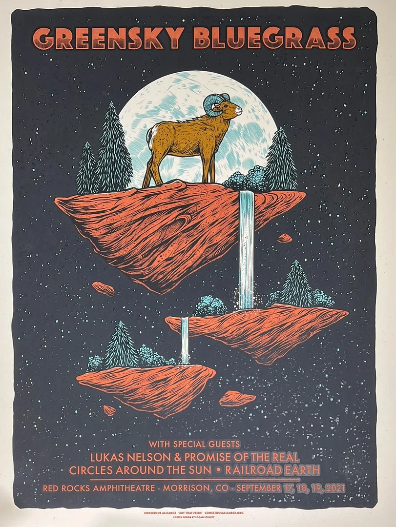 Greensky Bluegrass - 2021 Logan Schmitt Poster Morrison, CO Red Rocks