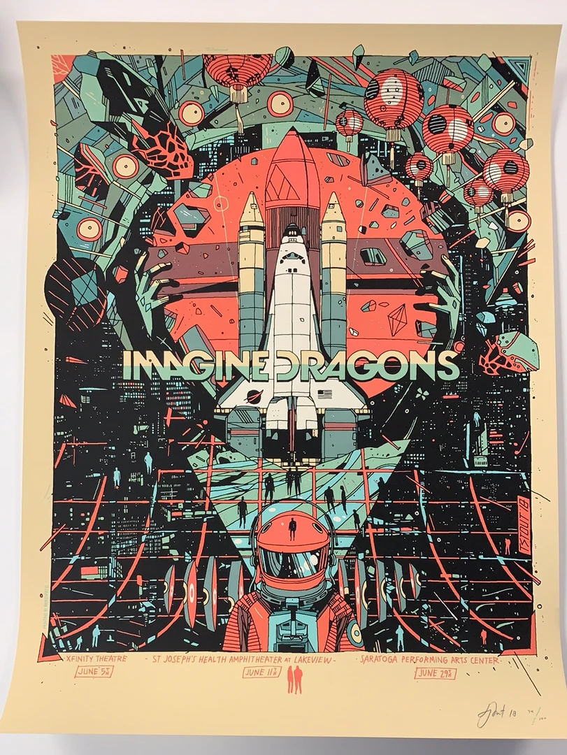 Imagine Dragons - 2018 Tyler Stout Poster Saratoga, Hartford, Syracuse