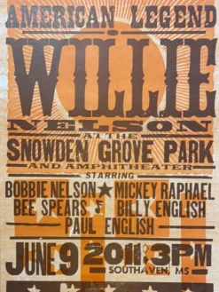 Willie Nelson - 2011 Hatch Show Print 6/9 Poster Southaven, Mississippi