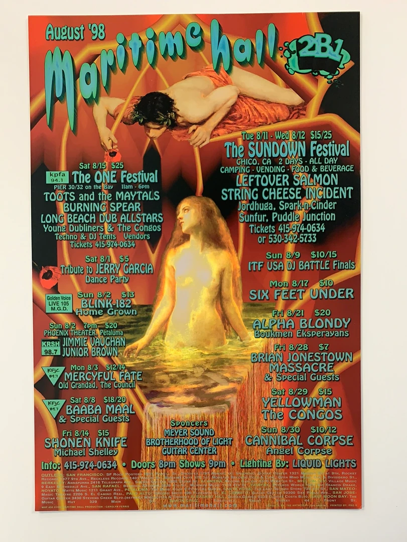 Carolyn Ferris Gig Posters MHP 50 Maritime Hall - 1998 Poster August Blink-182, SCI, Leftover Salmon San Fran 1st