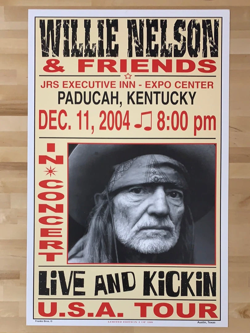 Willie Nelson - 2004 Franks Brothers 12/11 Poster Paducah, KY Gig Posters