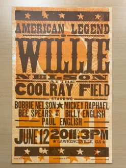 Willie Nelson - 2011 Hatch Show Print 6/12 Poster Lawrenceville, Georgia