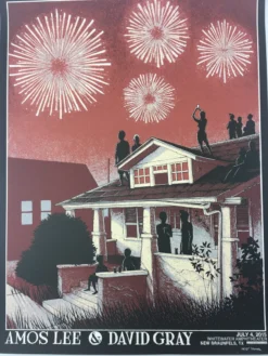 Amos Lee & David Gray - 2015 Justin Santora Poster New Braunfels, TX Whitewater Gig Posters