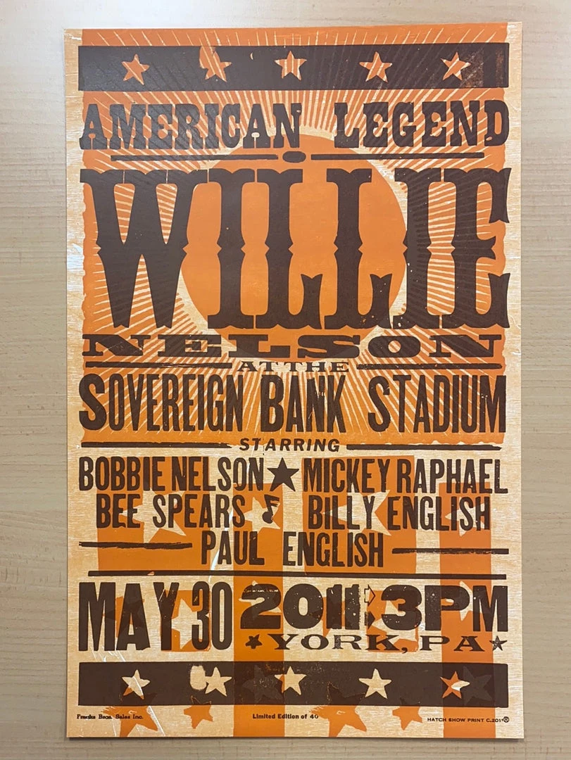 Gig Posters Willie Nelson - 2011 Hatch Show Print 5/30 Poster York, Pennsylvania
