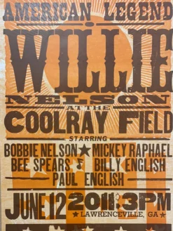 Willie Nelson - 2011 Hatch Show Print 6/12 Poster Lawrenceville, Georgia