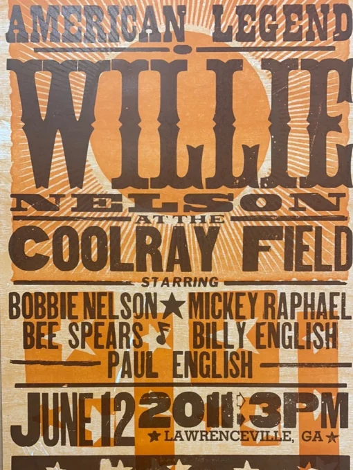 Willie Nelson - 2011 Hatch Show Print 6/12 Poster Lawrenceville, Georgia
