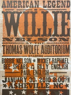 Willie Nelson - 2010 Hatch Show Print 1/30 Poster Asheville, North Carolina Gig Posters