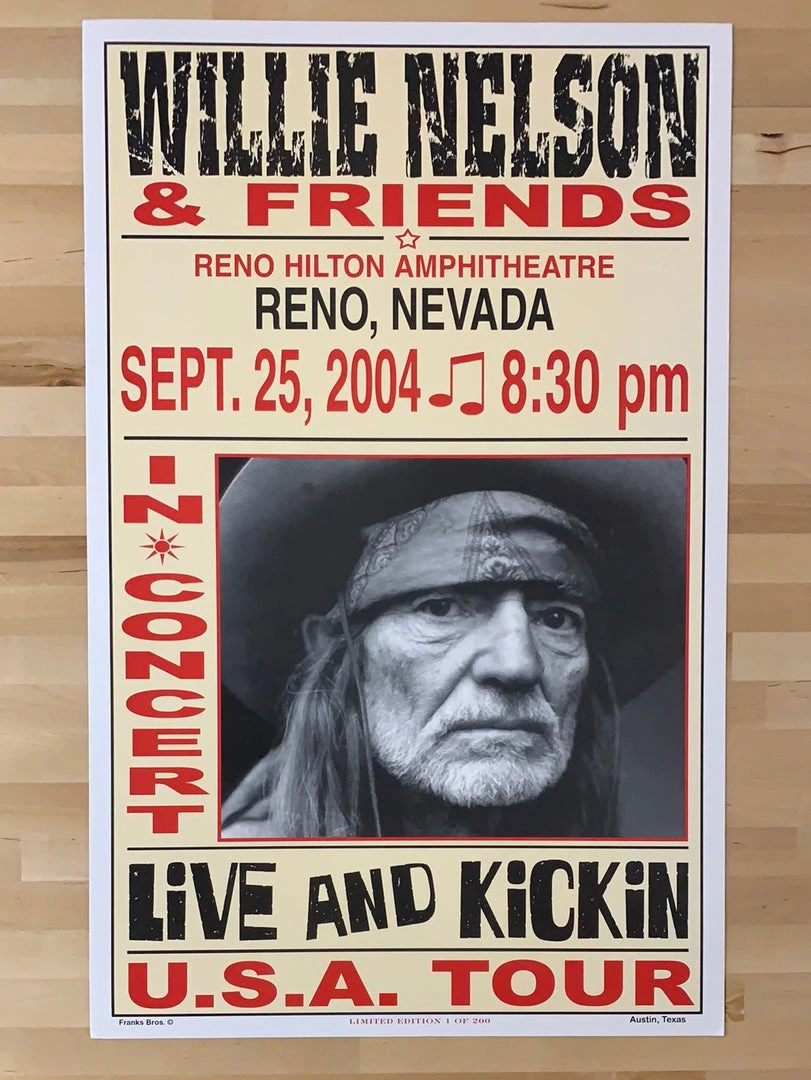 Gig Posters Willie Nelson - 2004 Franks Brothers 9/25 Poster Reno, NV