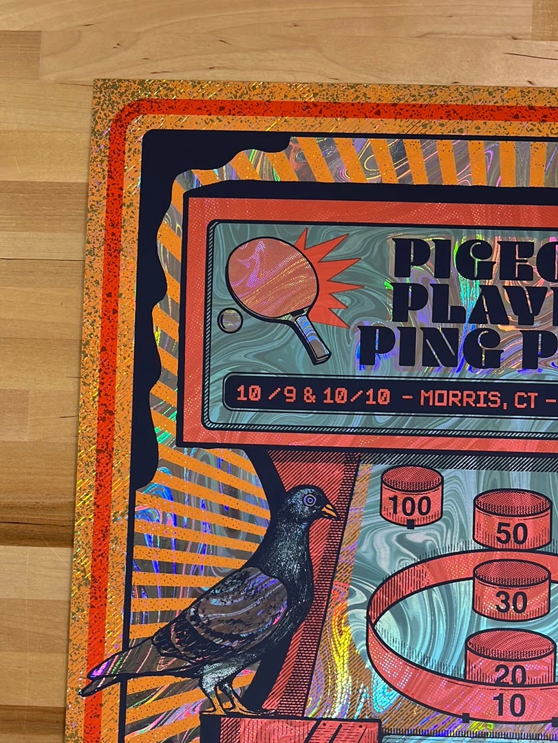 Foil Posters Pigeons Playing Ping Pong - 2020 Status Serigraph FOIL Poster Morris, CT