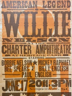Willie Nelson - 2011 Hatch Show Print 6/17 Poster Simpsonville, South Carolina Gig Posters