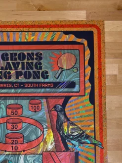 Foil Posters Pigeons Playing Ping Pong - 2020 Status Serigraph FOIL Poster Morris, CT