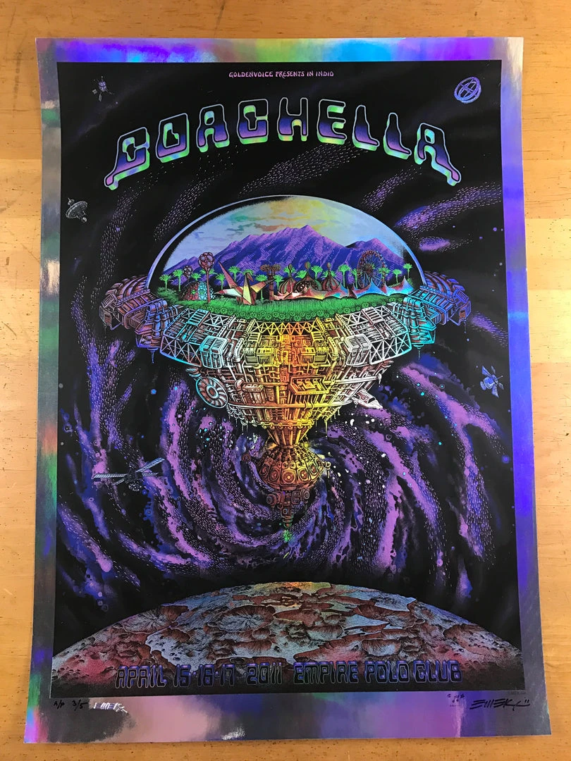 Coachella - 2011 EMEK Poster Purple Mirror FOIL Variant Edition 3/5 Signed