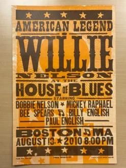 Willie Nelson - 2010 Hatch Show Print 8/13 Poster Boston, Massachusetts Gig Posters