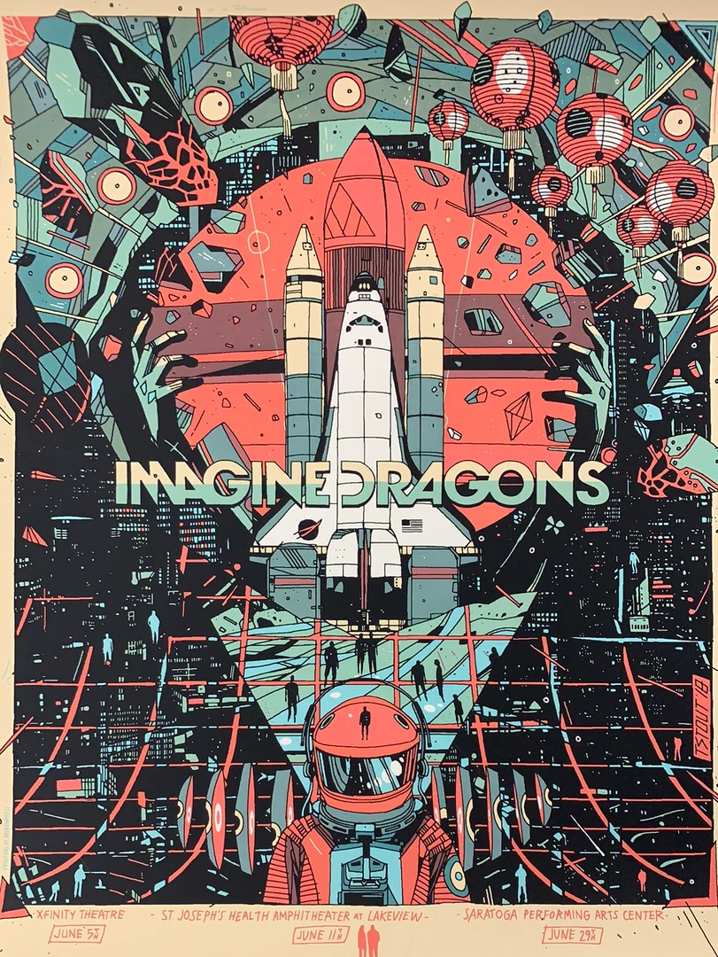 Imagine Dragons - 2018 Tyler Stout Poster Saratoga, Hartford, Syracuse