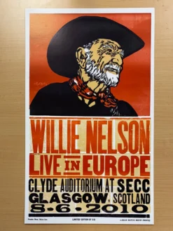 Willie Nelson - 2010 Hatch Show Print 6/8 Poster Glasgow, Scotland Gig Posters