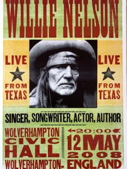 Willie Nelson - 2008 Hatch Show Print 5/12 Poster Wolverhampton, England Gig Posters