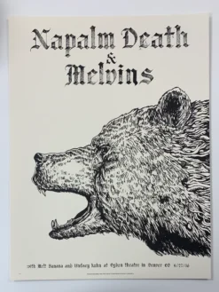 Napalm Death & Melvins - 2016 Fugscreens Studios Poster Denver, CO 4/27