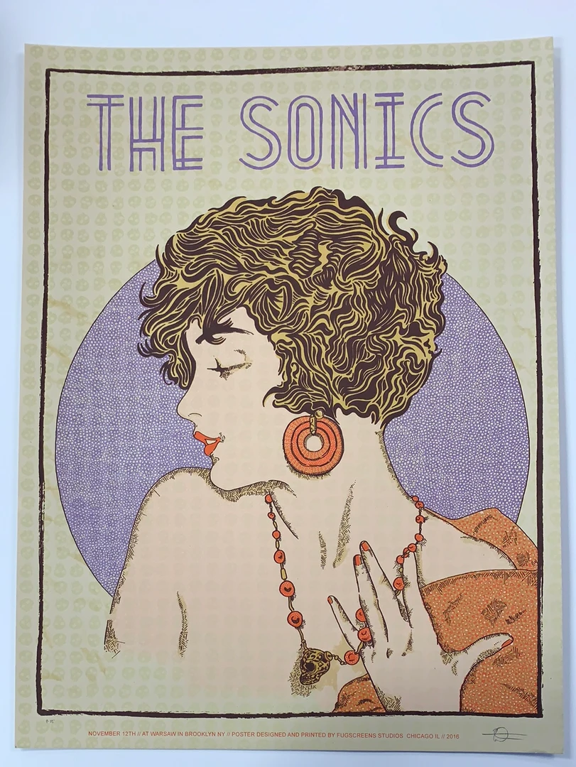 The Sonics - 2016 Fugscreens Studios Poster Brooklyn, NY Warsaw