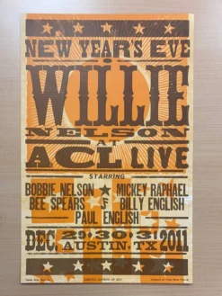 Willie Nelson - 2011 Hatch Show Print 12/29-31 ACL Live Gig Posters