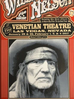 Willie Nelson - 2017 Mattole River Studios Poster Las Vegas, NV
