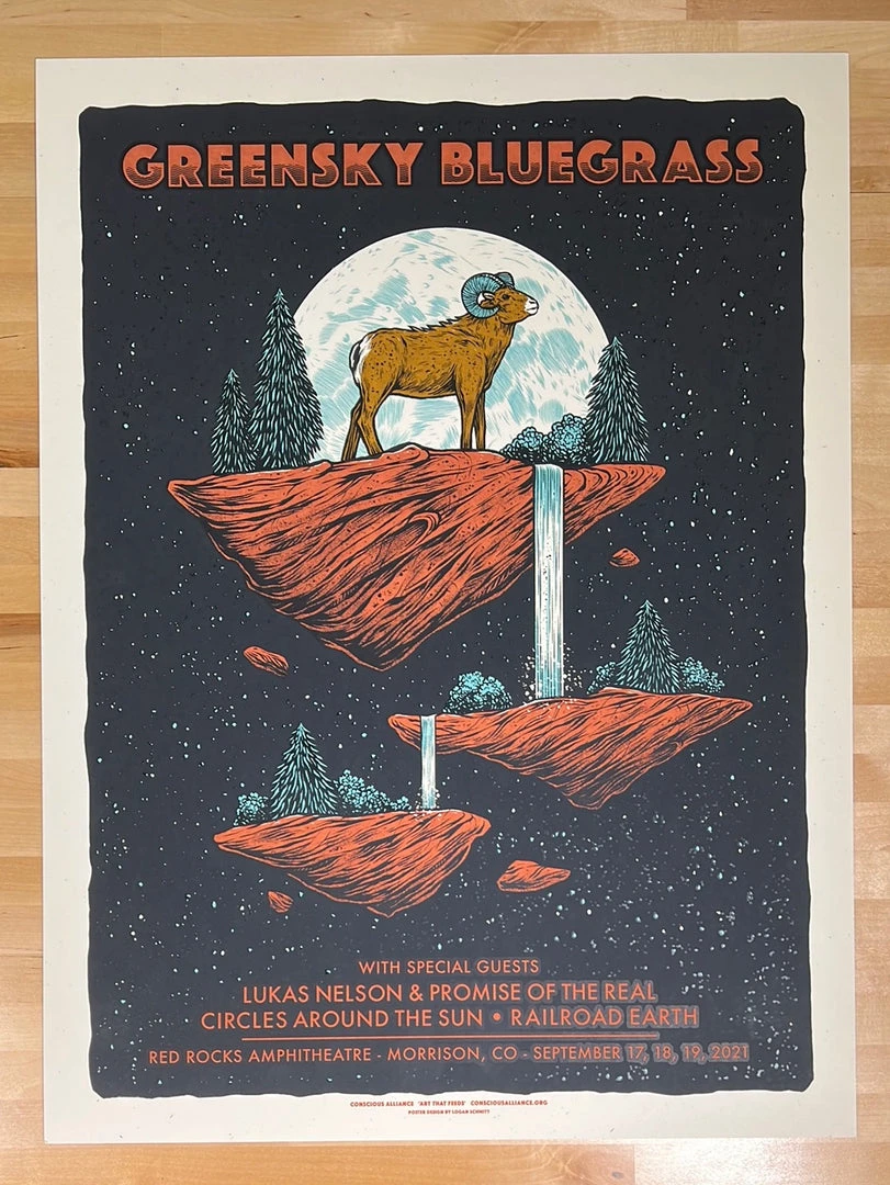 Greensky Bluegrass - 2021 Logan Schmitt Poster Morrison, CO Red Rocks