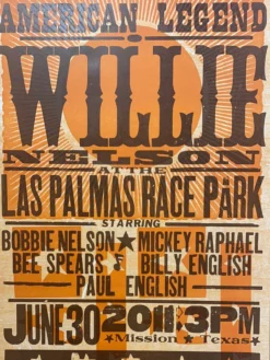 Willie Nelson - 2011 Hatch Show Print 6/30 Poster Mission, Texas Gig Posters