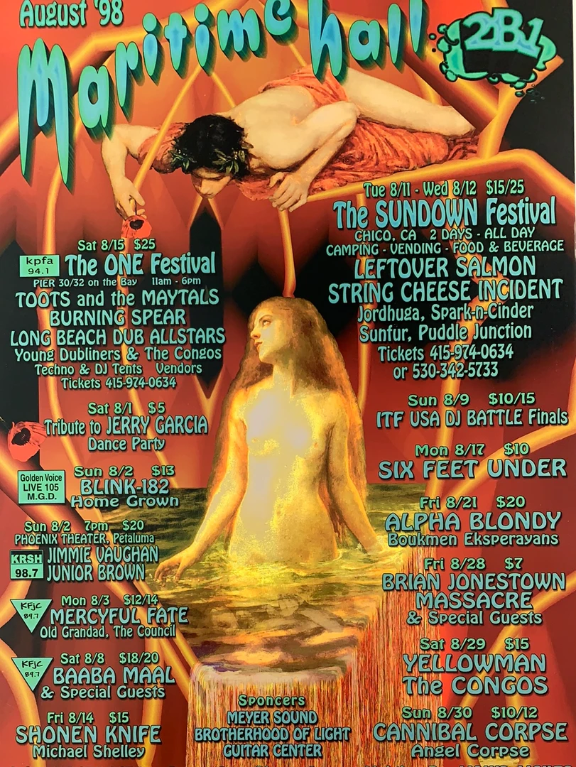 Carolyn Ferris Gig Posters MHP 50 Maritime Hall - 1998 Poster August Blink-182, SCI, Leftover Salmon San Fran 1st