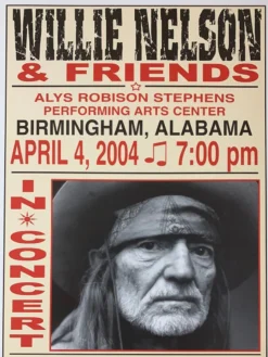 Willie Nelson - 2004 Franks Brothers 4/4 Poster Birmingham, AL Gig Posters