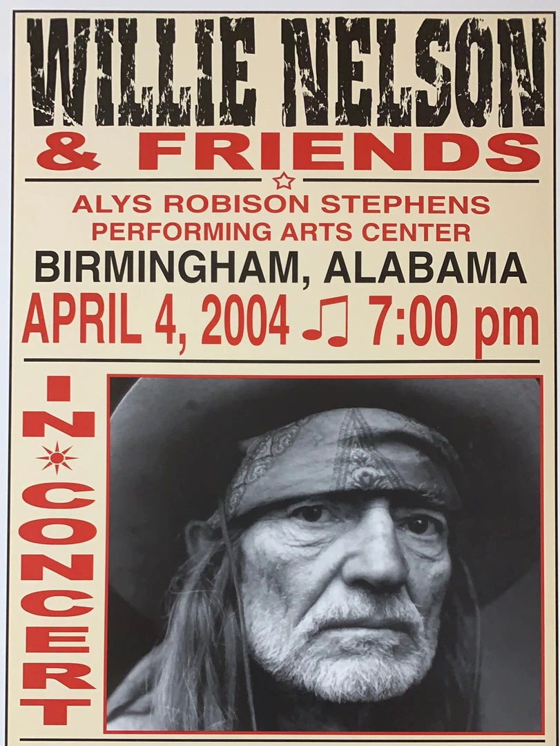 Willie Nelson - 2004 Franks Brothers 4/4 Poster Birmingham, AL Gig Posters