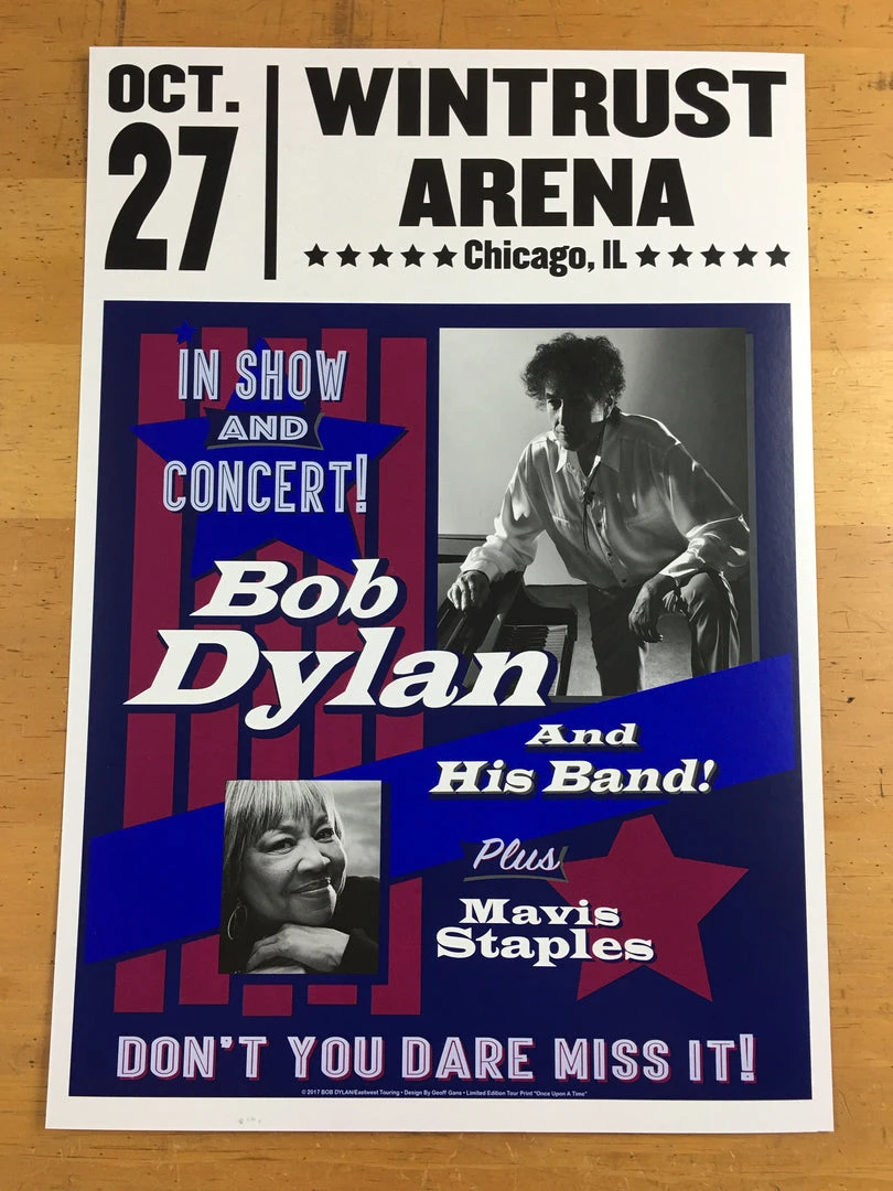 Bob Dylan - 2017 Geoff Gans Poster Chicago Wintrust Arena RED Chicago, IL