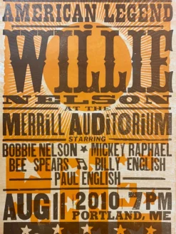 Willie Nelson - 2010 Hatch Show Print 8/11 Poster Portland, Maine Gig Posters