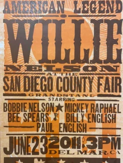 Willie Nelson - 2011 Hatch Show Print 6/23 Poster Del Mar, California Gig Posters