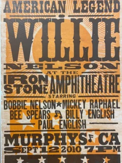 Willie Nelson - 2010 Hatch Show Print 9/12 Poster Murphys, California Gig Posters