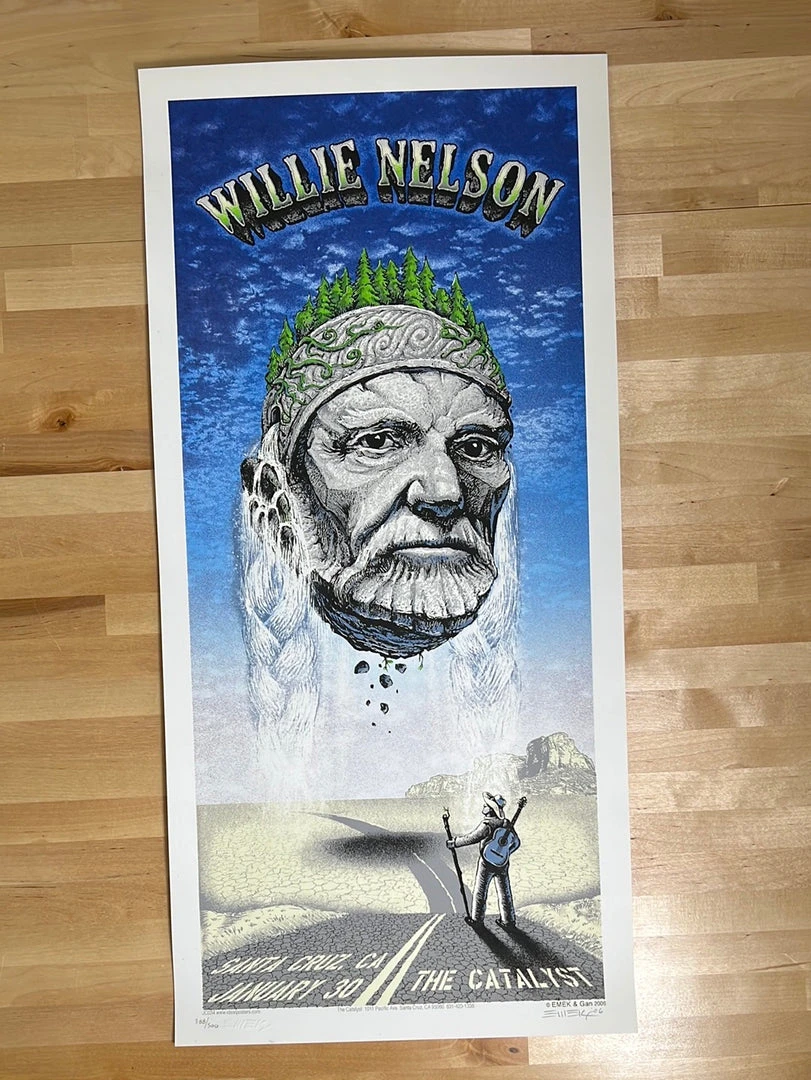 Willie Nelson - 2006 Emek Gan Poster Santa Cruz, CA Catalyst