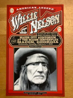 Willie Nelson - 2018 Mattole River Studios Poster Macon Georgia Gig Posters