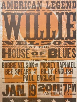 Willie Nelson - 2011 Hatch Show Print 1/19 Poster Anaheim, California Gig Posters