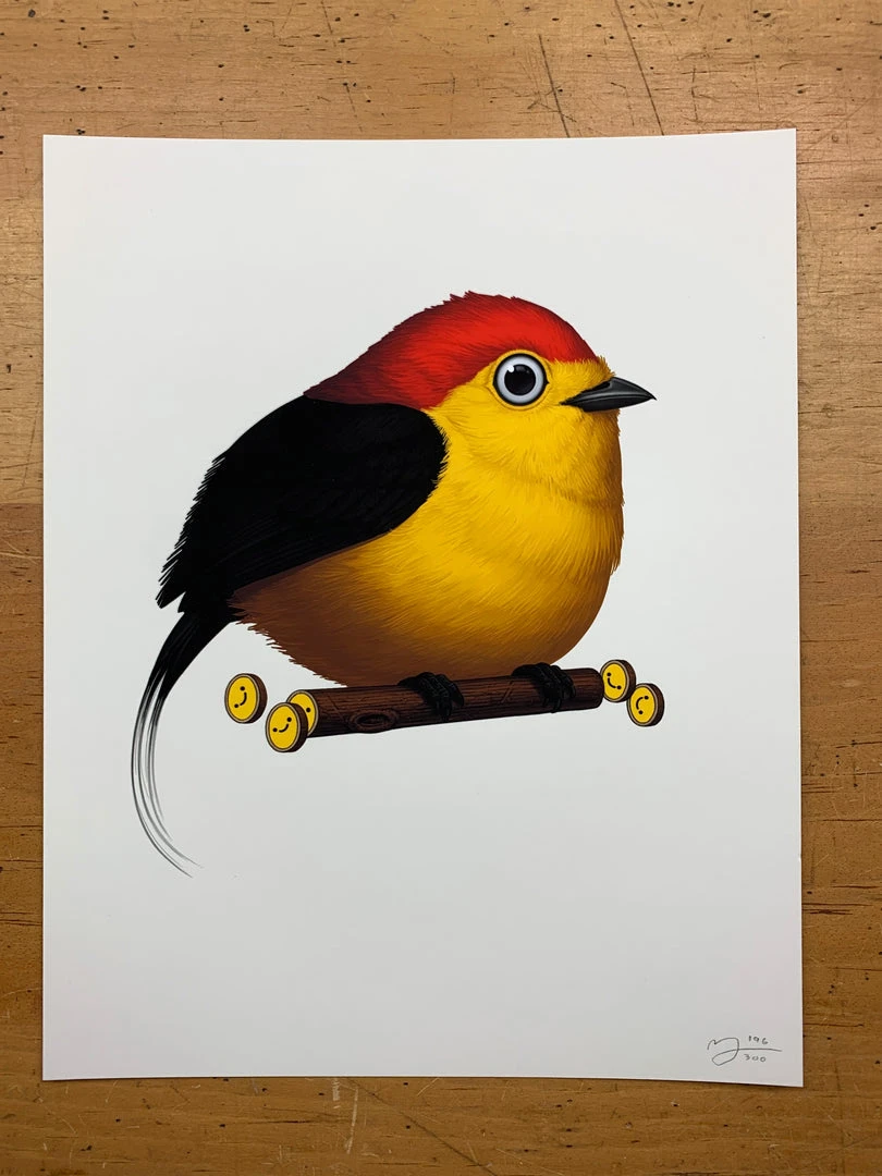 Fat Bird - 2019 Mike Mitchell Poster Wire-tailed Manakin 1st Art Prints