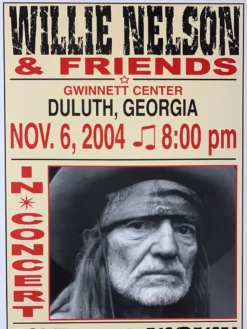 Gig Posters Willie Nelson - 2004 Franks Brothers 11/6 Poster Duluth, GA