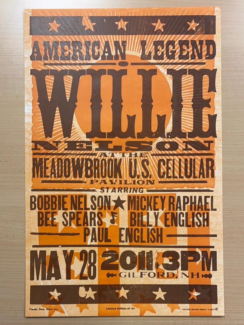 Willie Nelson - 2011 Hatch Show Print 5/28 Poster Gilford, New Hampshire