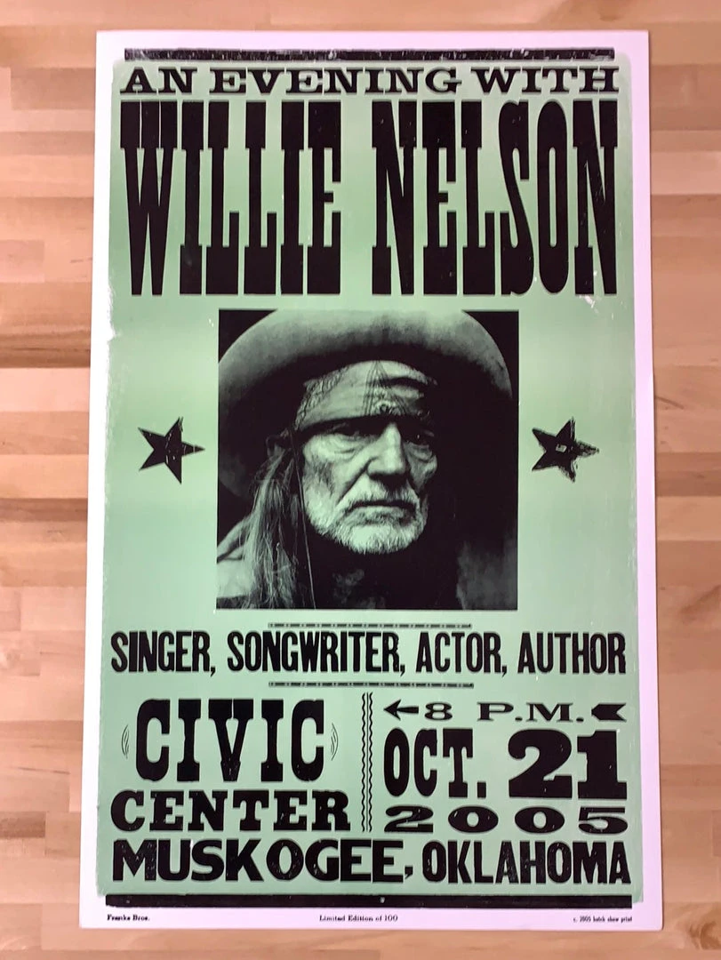 Gig Posters Willie Nelson - 2005 Hatch Show Print 10/21 Poster Muskogee, OK